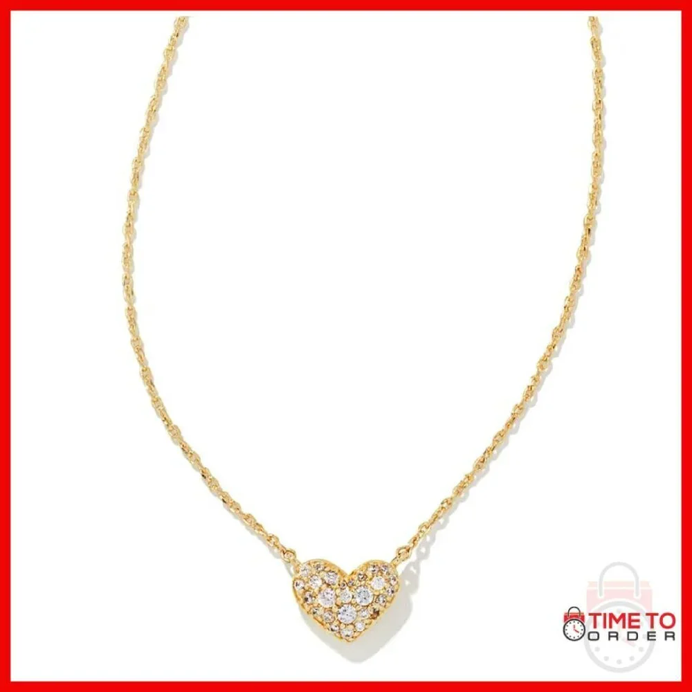 Gold Plated Heart Pendant Necklace with Crystal Pave 19